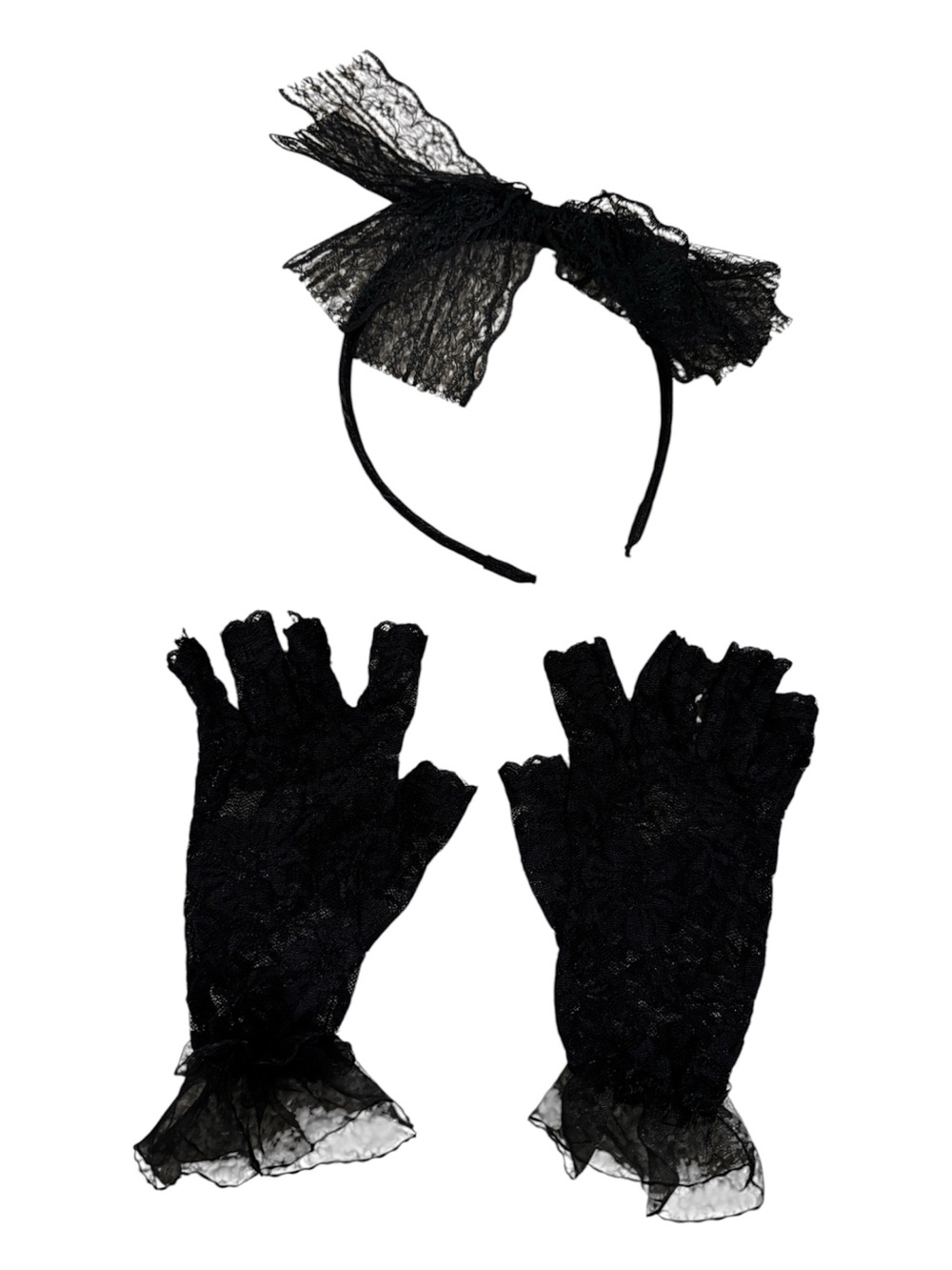 *Set* Unbranded‎ Women's Lace Fingerless Gloves & Lace Headband Size OS Black